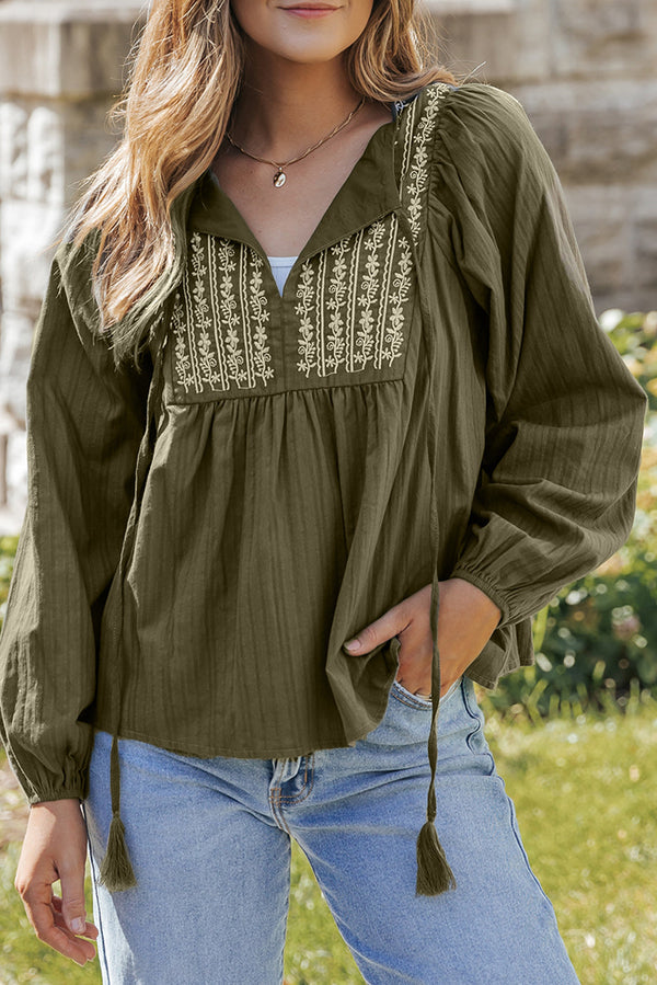 Eloise Embroidered Split Neck Top-0