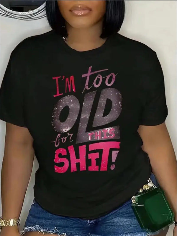 OLD Text Printed T-Shirt, Women'S Short Sleeved Round Neck Printed T-Shirt