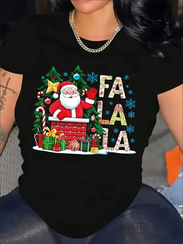 Large Size Women's Fashion Christmas Graphic Print T-shirt Plus Size Casual And Comfortable T-shirt Suitable For Daily Wear