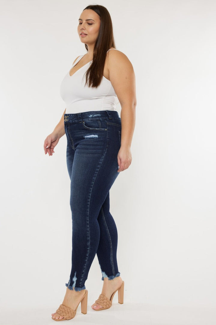 Kancan Full Size Cat's Whiskers Raw Hem High Waist Jeans-2