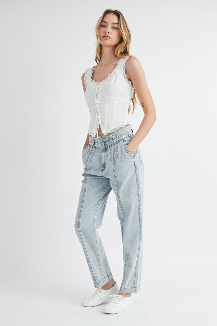 MABLE Pleated Front Detail Straight Jeans-4