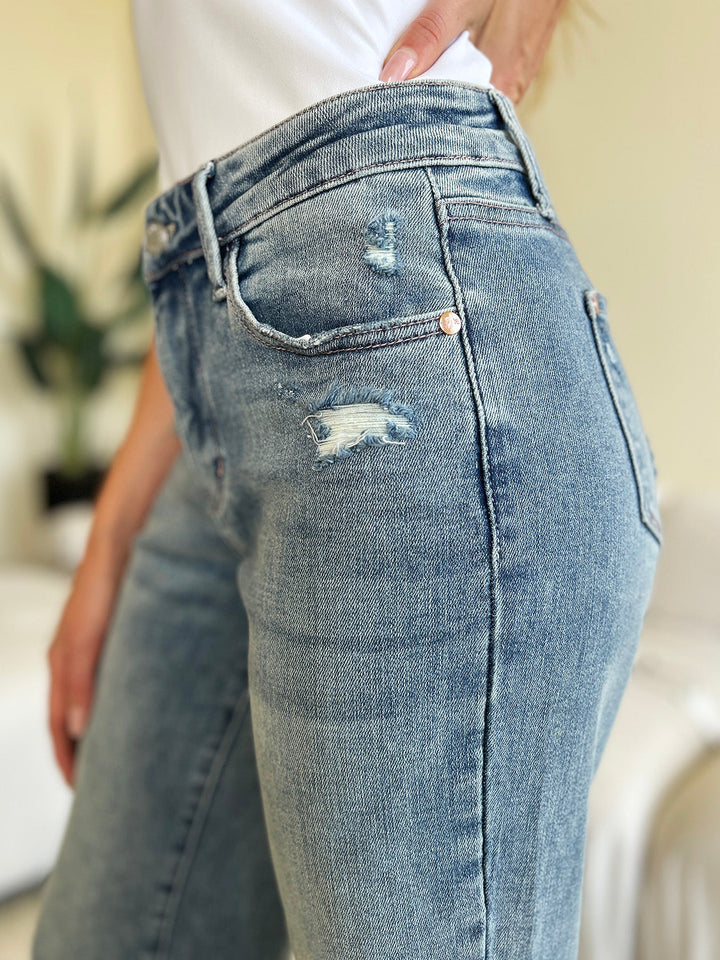 Judy Blue Full Size High Waist Distressed Straight Jeans-4