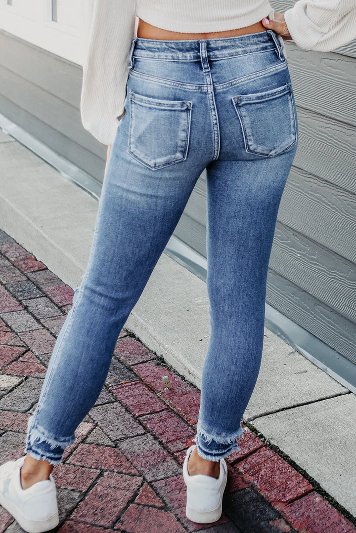 Macie Distressed Frayed Ankle Skinny Jeans-1