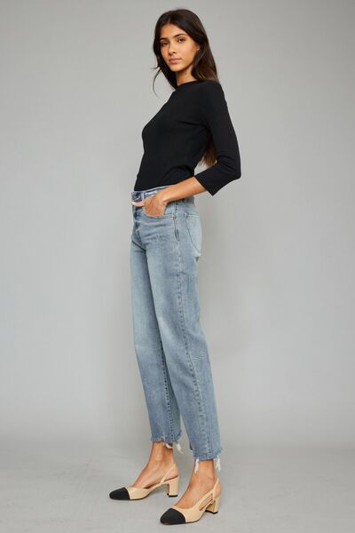 Kancan High Waist Raw Hem Cropped Wide Leg Jeans-2