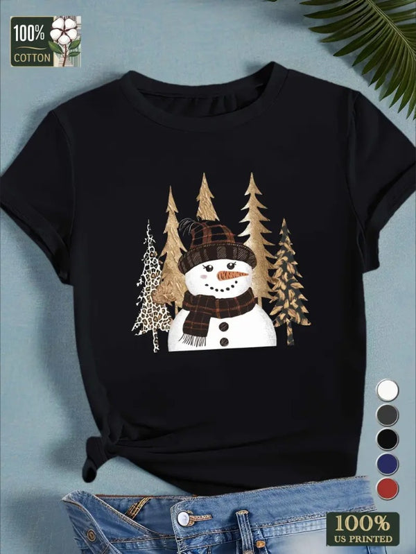 Women's Breathable T-Shirt - Casual Sports Short Sleeve With Geometric Print, Perfect For Christmas & Everyday Comfort, Classic Round Neck Design