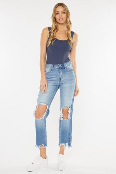 Kancan High Waist Chewed Up Straight Mom Jeans-1