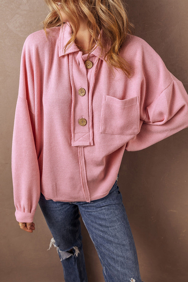 Camille Ribbed Knit Collared Henley Top-0