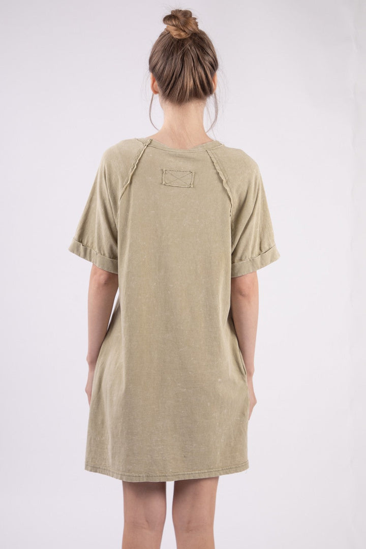 VERY J Washed Round Neck Mini Tee Dress-1