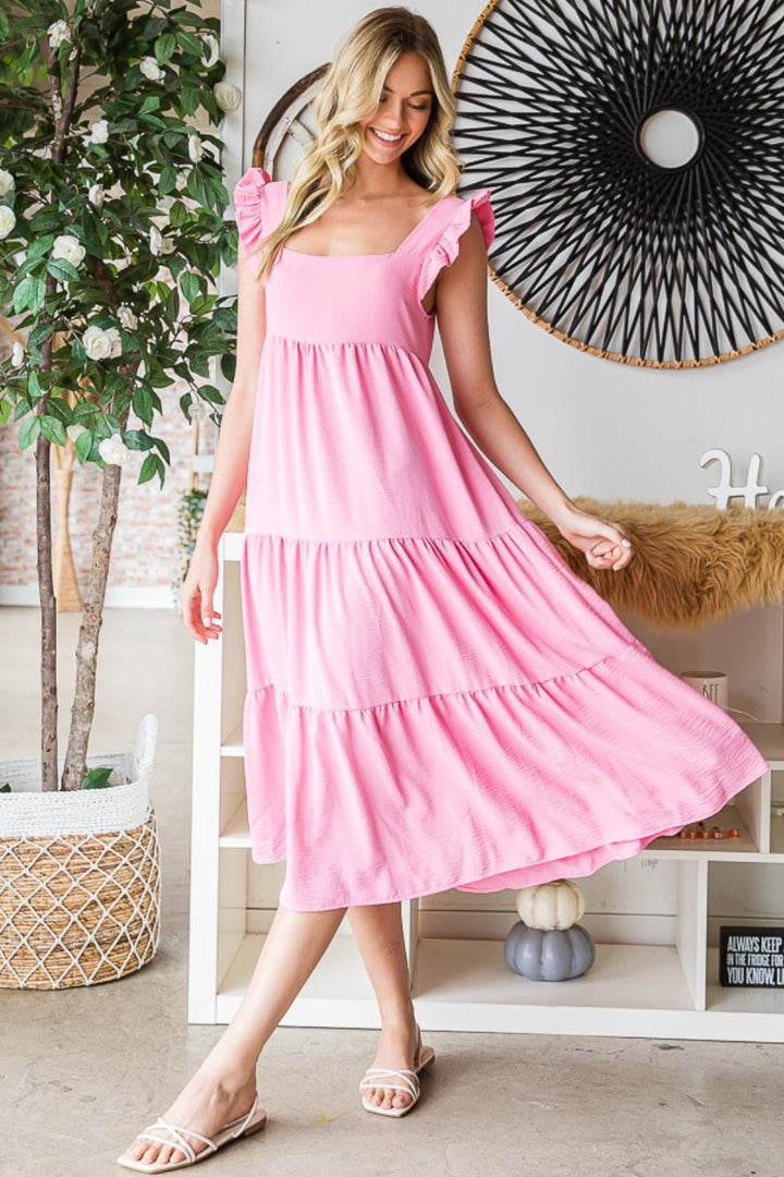 Reborn J Ruffled Sleeveless Tiered Midi Dress-2