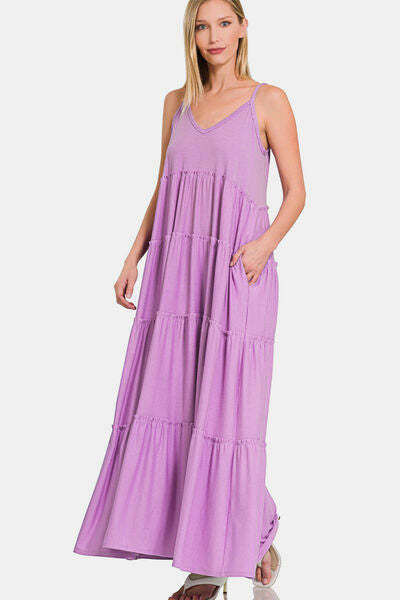 Zenana Frill Tiered V-Neck Maxi Cami Dress-1