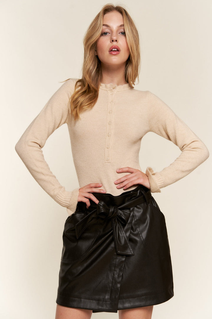 And The Why Half Button Round Neck Long Sleeve Bodysuit-4