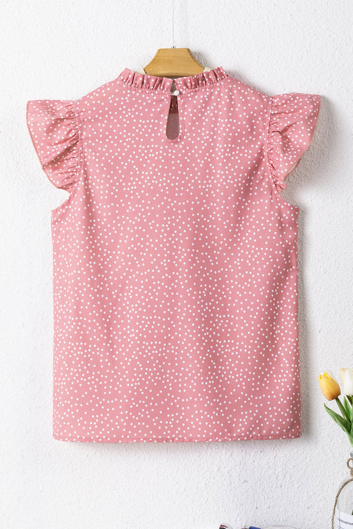 Marlowe Polka Dots Ruffle Flutter Sleeve Frilled Neck Blouse-1