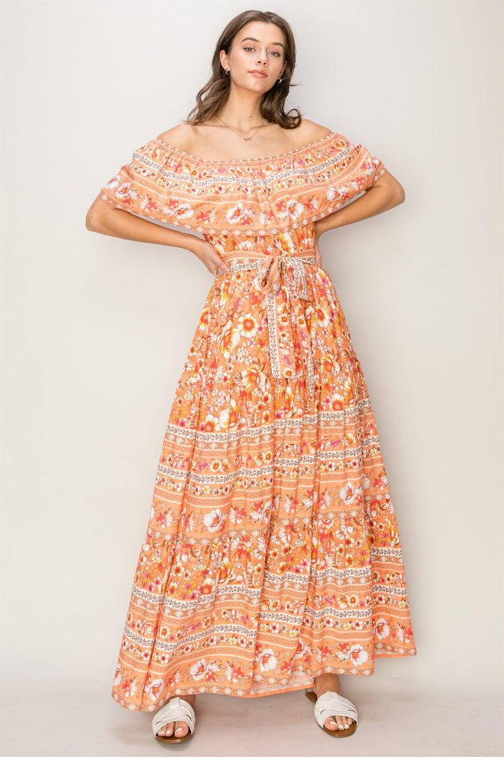 HYFVE Floral Off-Shoulder Tie Front Maxi Dress-3
