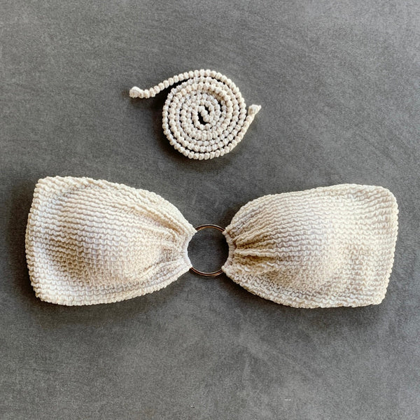 Pearl Textured Strapless Bandeau Bikini Top-0