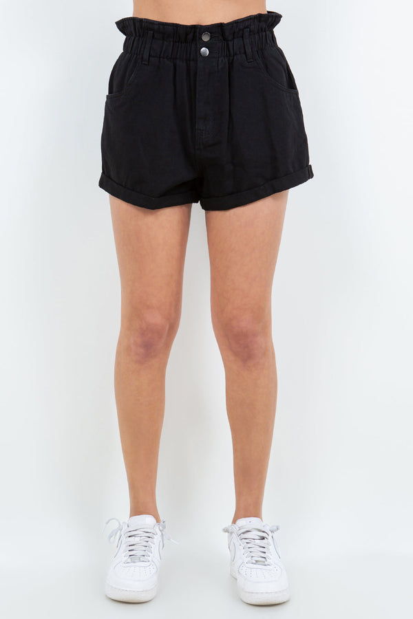 American Bazi High Waist Paper Bag Shorts-0