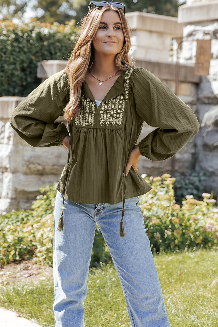 Eloise Embroidered Split Neck Top-3