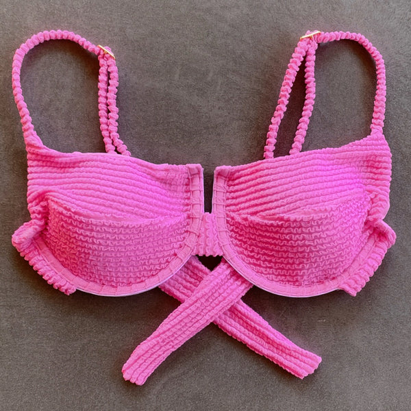 Pink Bliss Textured Panneled Bikini Top-0
