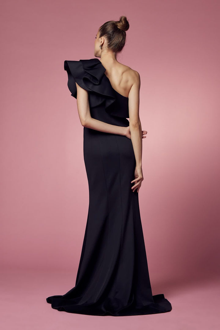 One Shoulder Ruffle Overlay Trumpet Long Prom Dress NXE467-2