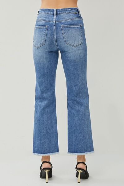 RISEN High Waist Raw Hem Slit Straight Jeans-1