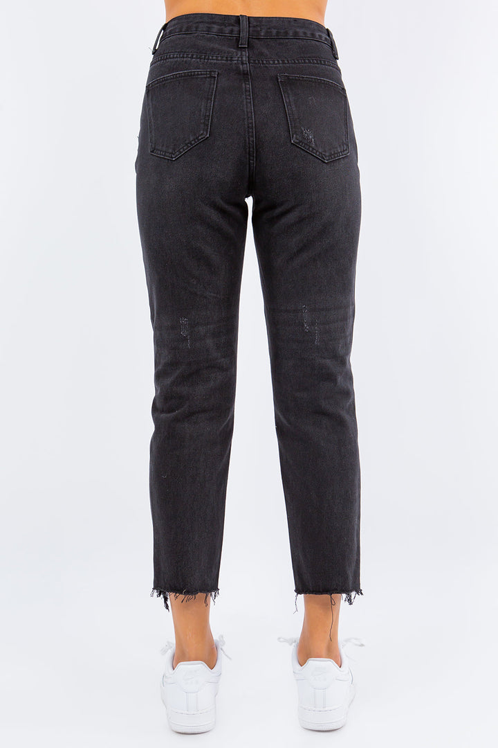 American Bazi High Waist Distressed Cropped Straight Jeans-1