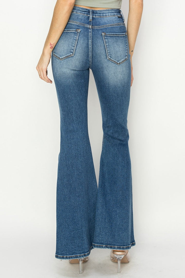 RISEN Full Size High Rise Front Seam Detailed Flare Jeans-1