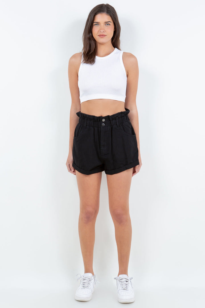 American Bazi High Waist Paper Bag Shorts-3