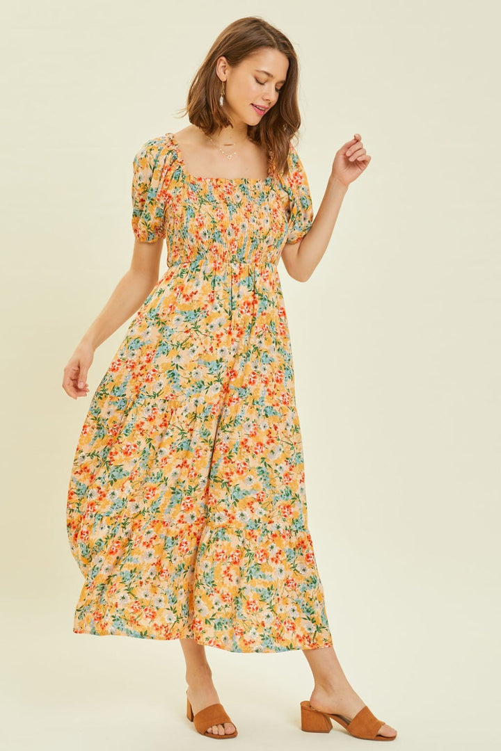 HEYSON Full Size Floral Smocked Tiered Midi Dress-3
