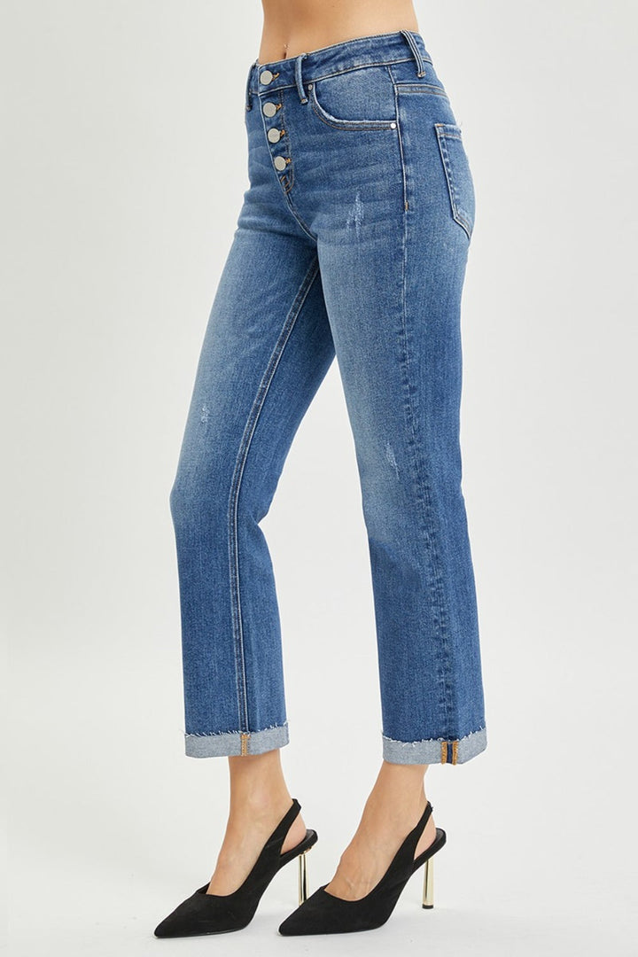 RISEN Full Size Button Fly Cropped Bootcut Jeans-4