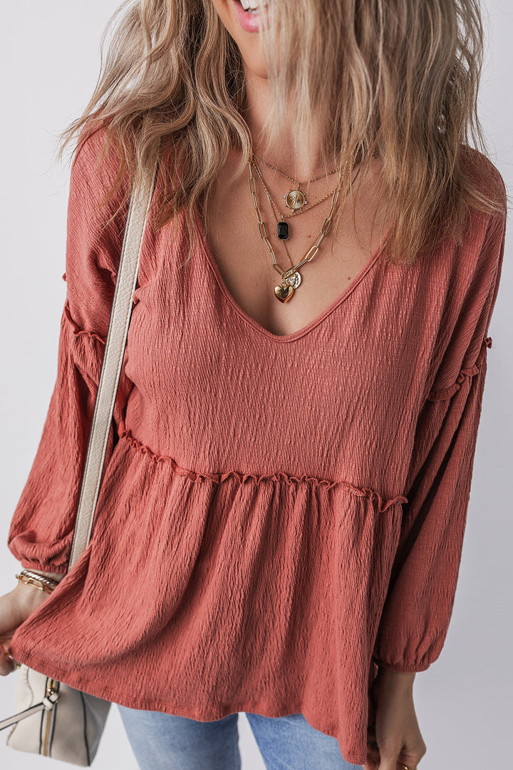 Rowan Textured Frilled Trim Puff Sleeve Blouse-2