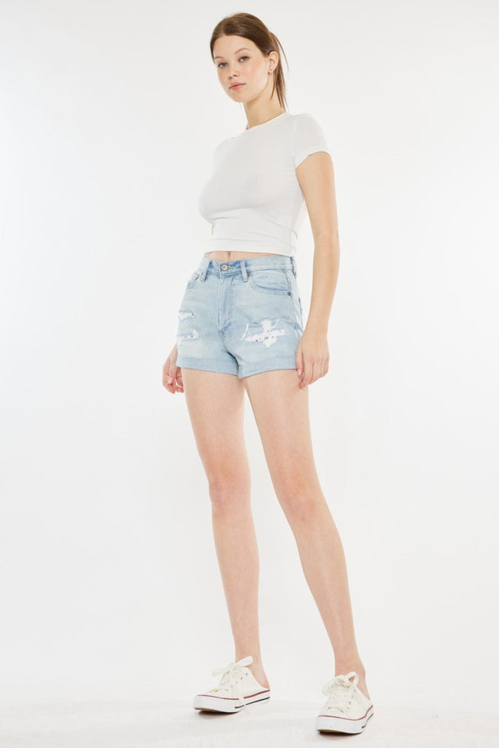 Kancan High Rise Repaired Mom Denim Shorts-2