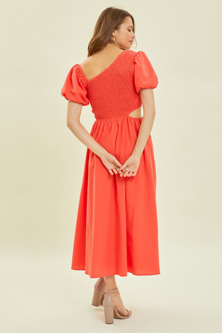 HEYSON Smocked Cutout Midi Dress-1