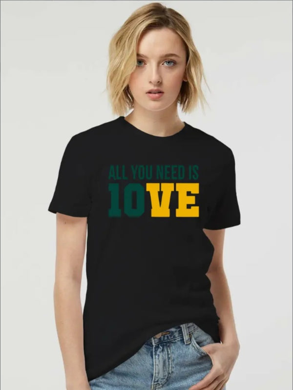 Crew Neck T-Shirt, Casual Sports Style, Regular Fit, With All You Need Is Love Slogan, Cartoon Pattern, For Teens And Adults, Summer Tee