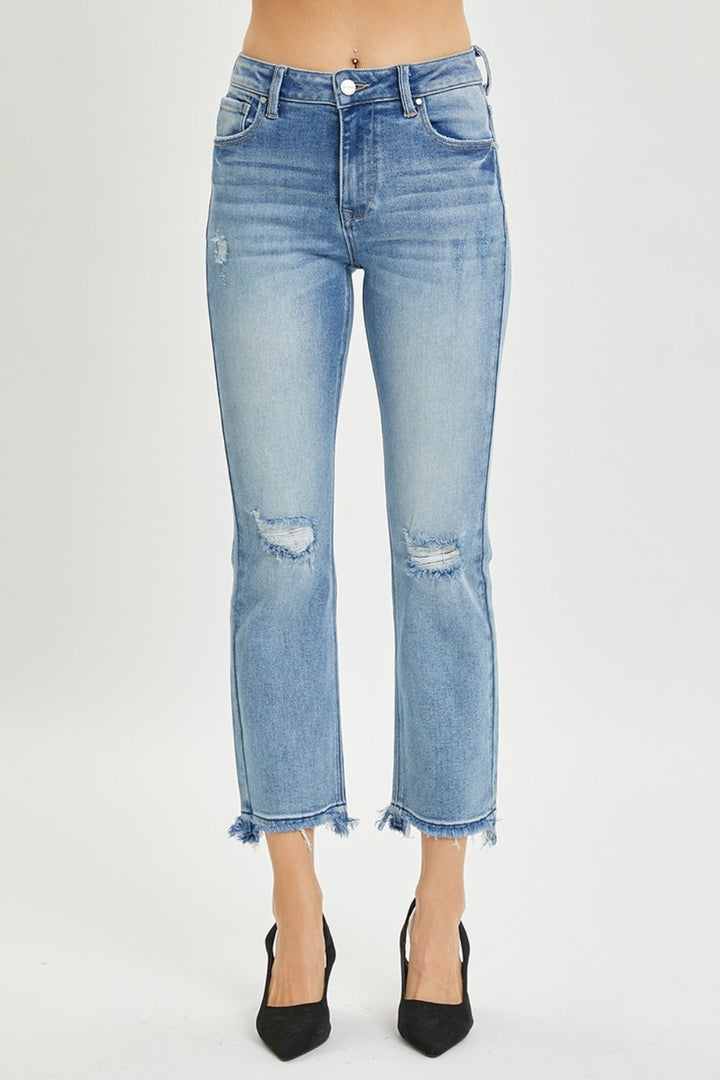 RISEN Full Size High Rise Distressed Cropped Straight Jeans-2
