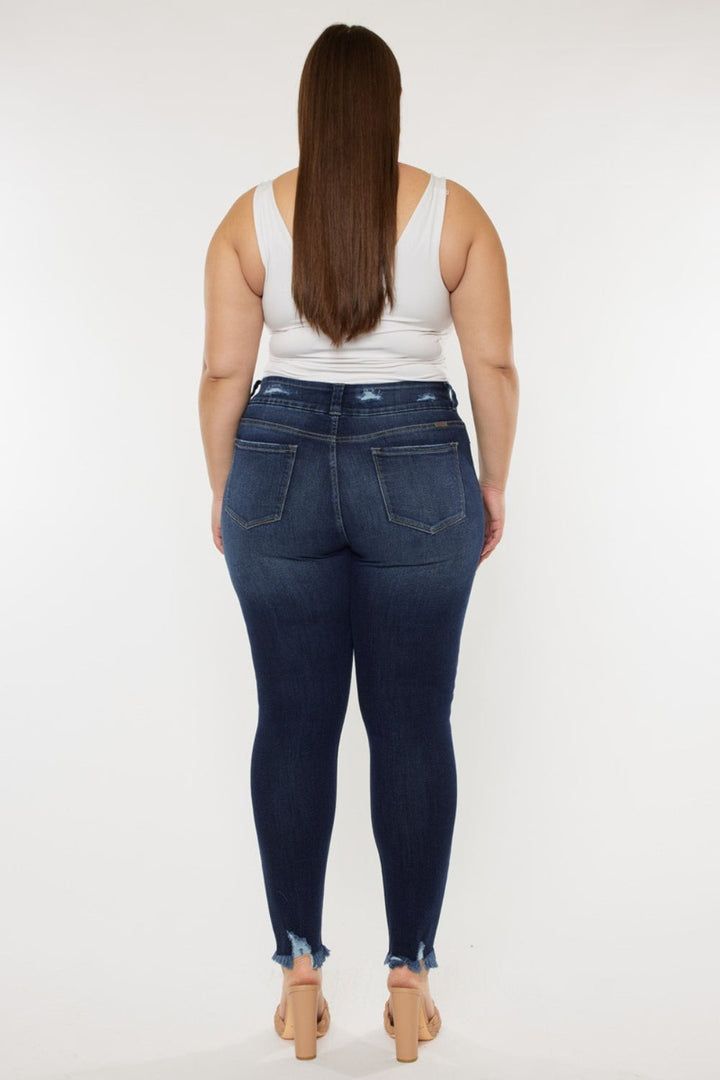 Kancan Full Size Cat's Whiskers Raw Hem High Waist Jeans-3