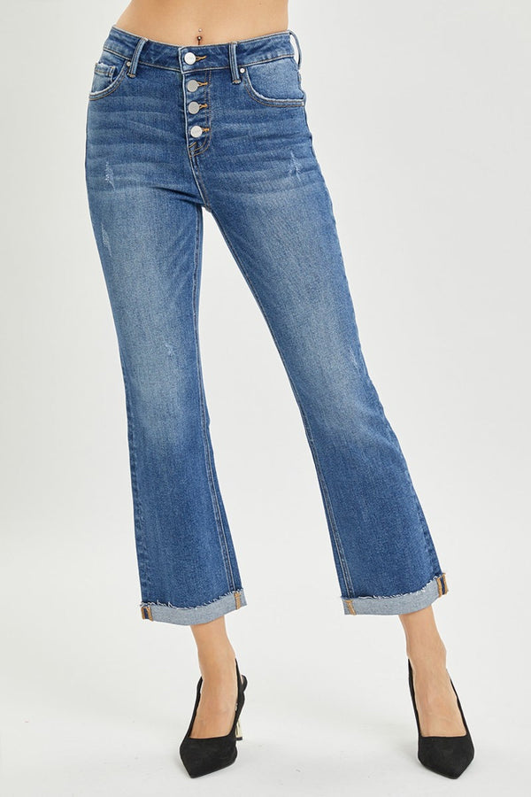 RISEN Full Size Button Fly Cropped Bootcut Jeans-0