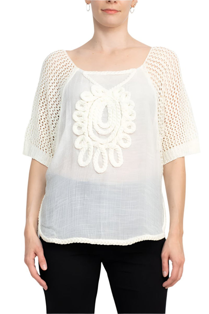 Alberto Makali Scoop Neck Short Sleeve Knit Top-0