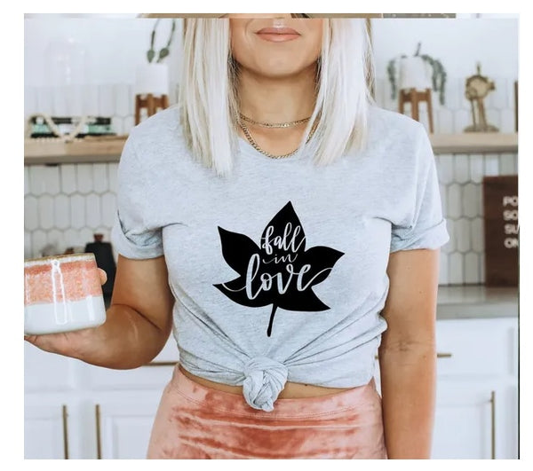 Fall In Love T-shirt, Girlfriend Gift, Autumn Shirt, Fall Leaves Shirt, Pumpkin Season Gift, Pumpkin Tee, Cute Fall Shirt, Thanksgiving Gift
