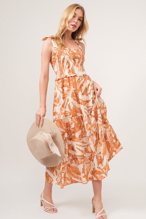And The Why Tie Shoulder Smocked Midi Tiered Dress-0