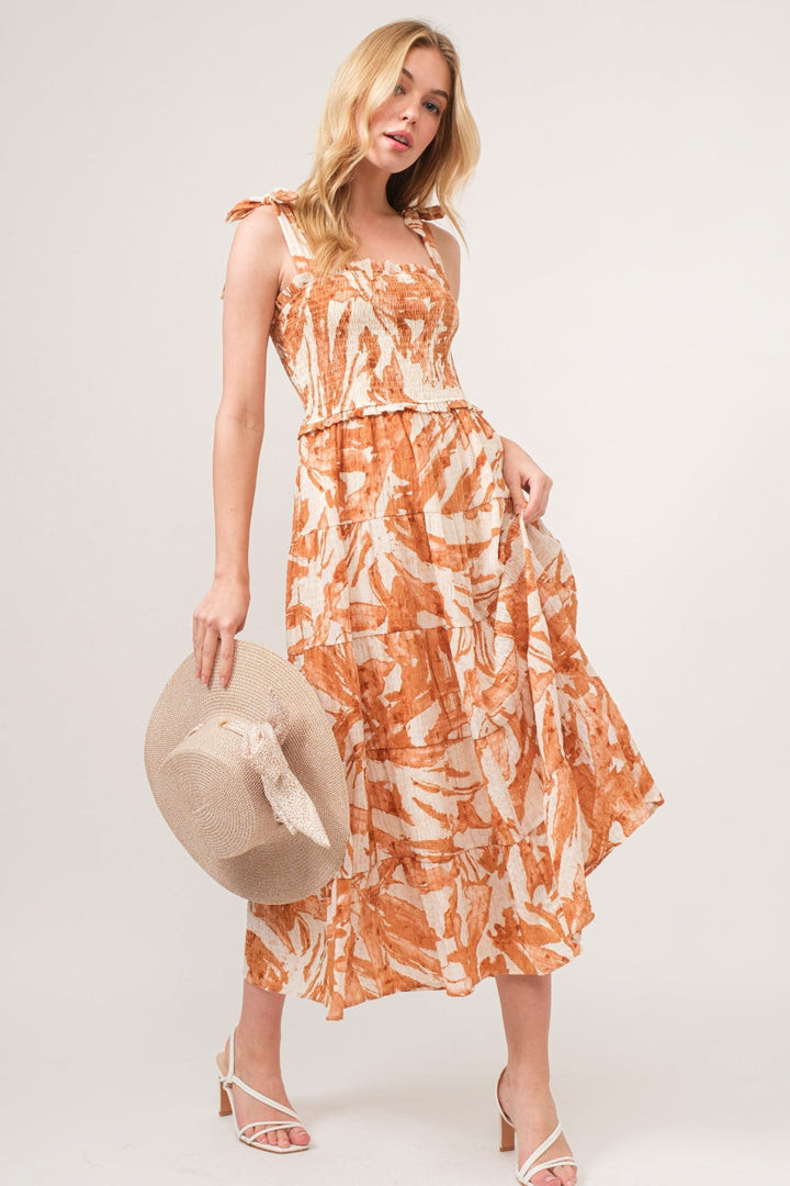 And The Why Tie Shoulder Smocked Midi Tiered Dress-0