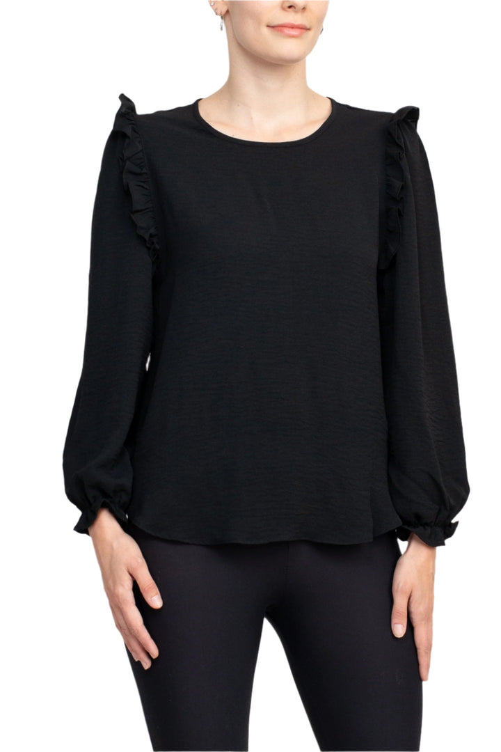 Counterparts Boat Neck Bishop Long Sleeves Smocked Cuffs Crepe Top-2