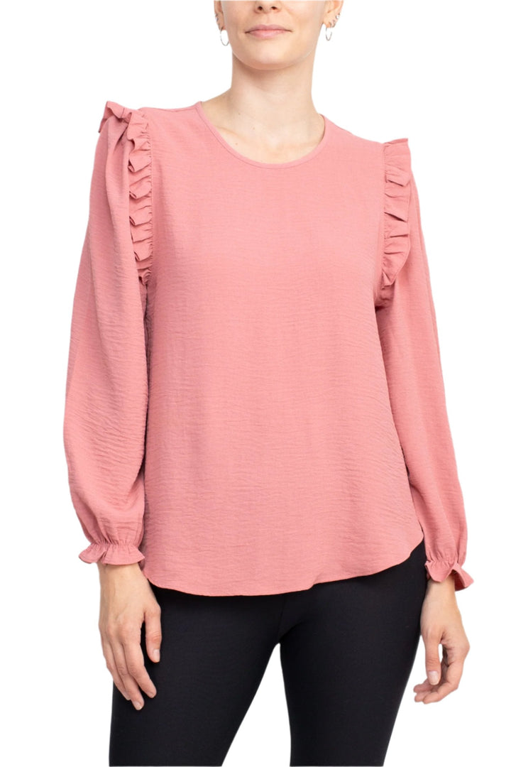 Counterparts Boat Neck Bishop Long Sleeves Smocked Cuffs Crepe Top-3