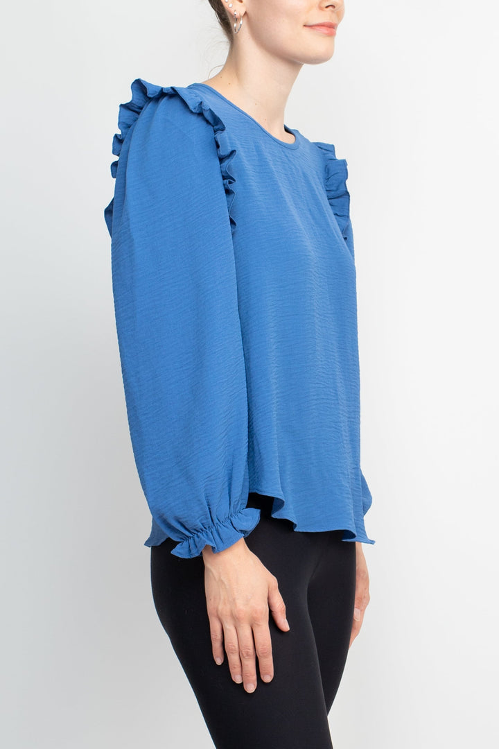 Counterparts Boat Neck Bishop Long Sleeves Smocked Cuffs Crepe Top-4