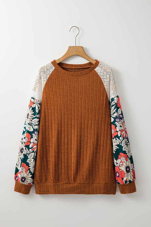 Bailey Patchwork Long Sleeve Ribbed Blouse-5
