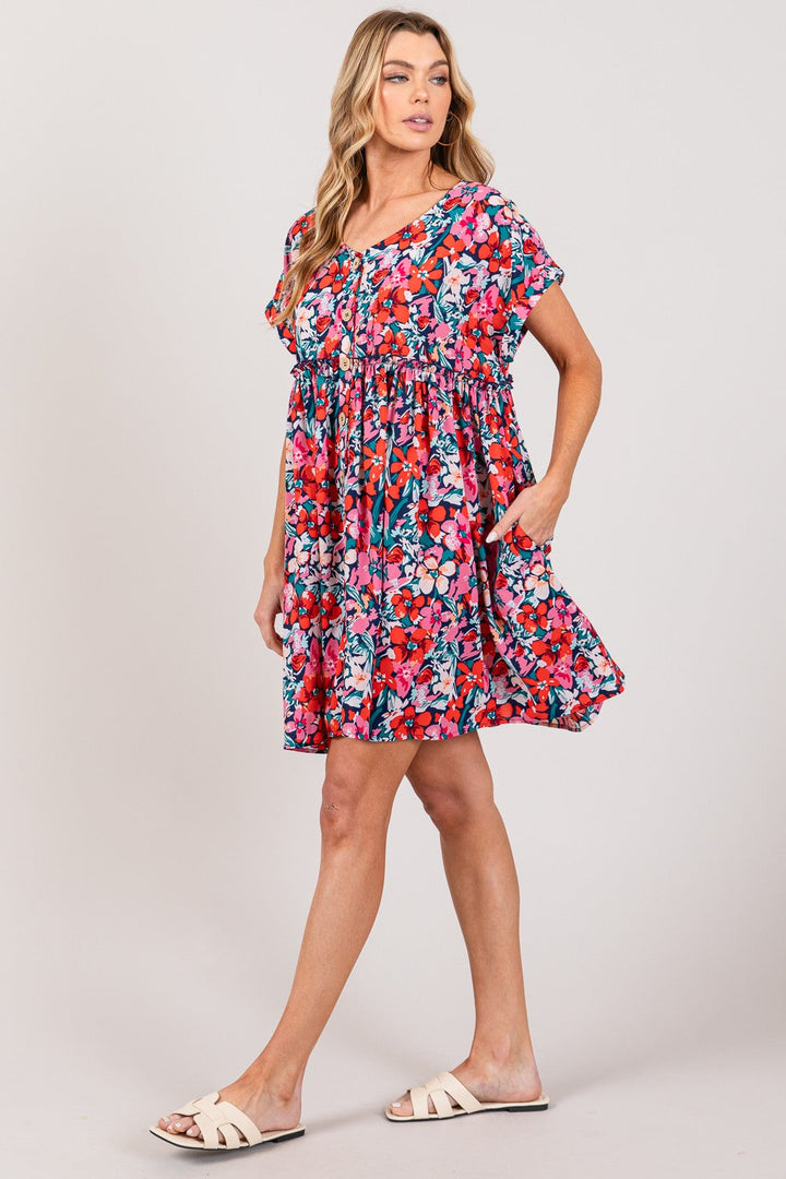 SAGE + FIG Floral Button Down Short Sleeve Mini Dress-4