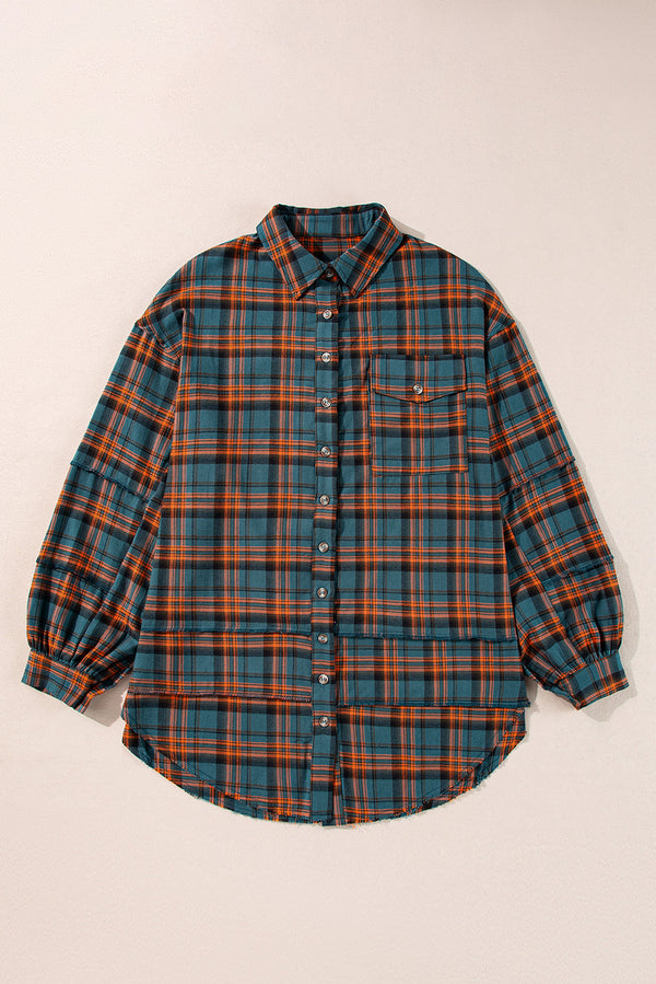 Plaid Long Sleeve Side Split Distressed Shirt-5