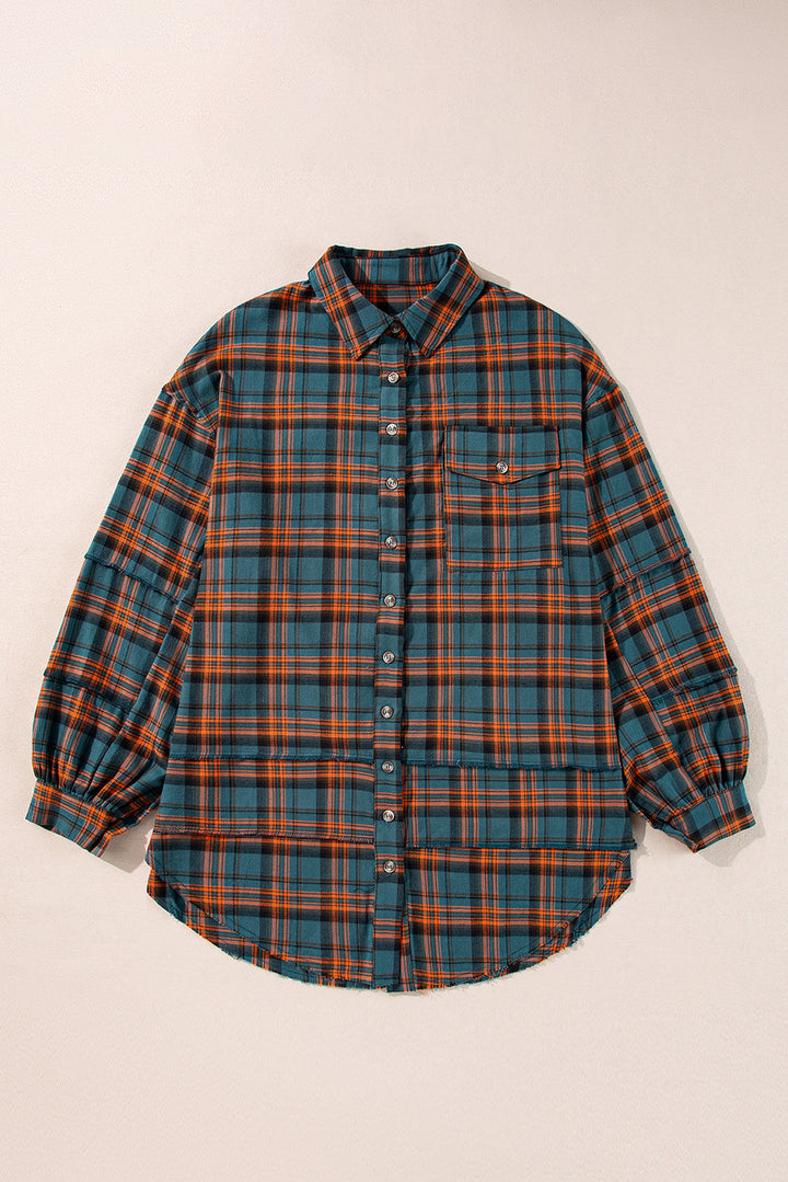 Plaid Long Sleeve Side Split Distressed Shirt-5