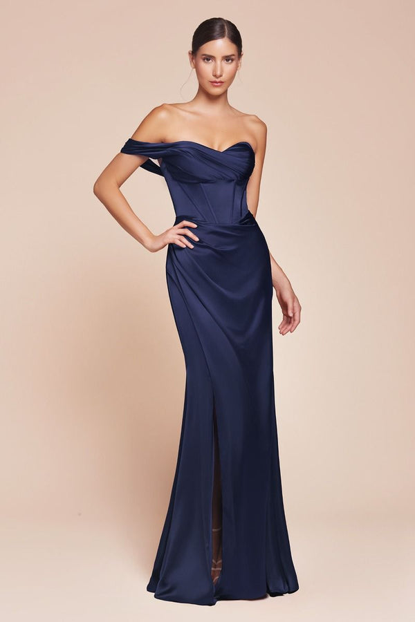 One Shoulder Satin Corset Gown-5