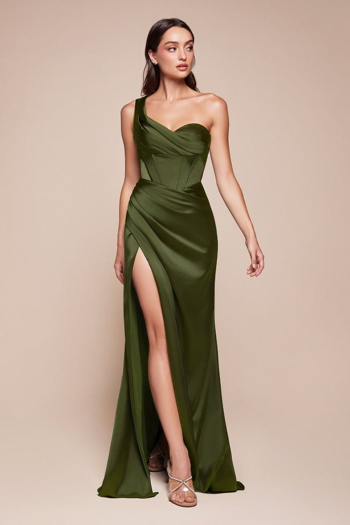 One Shoulder Satin Corset Gown-6