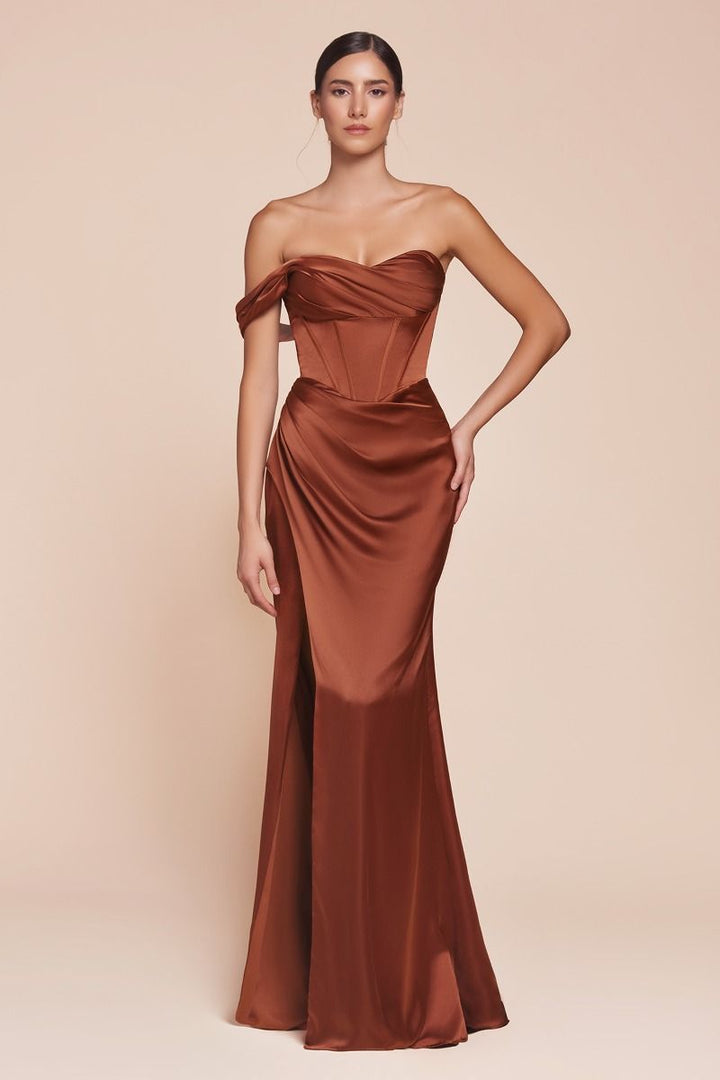 One Shoulder Satin Corset Gown-9