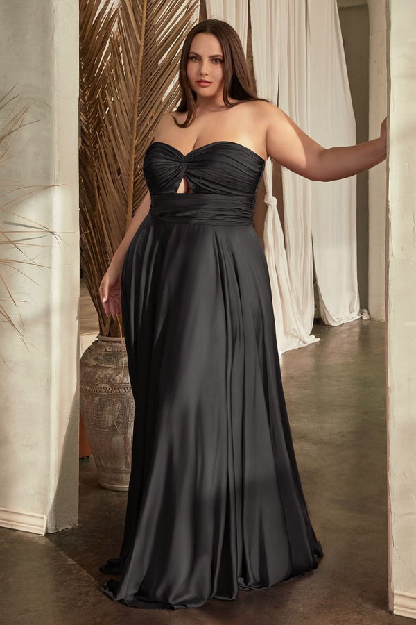 Satin Strapless Keyhole A-Line Dress-0